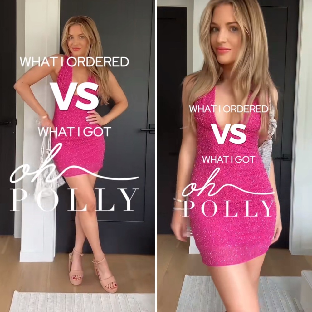 NWT Oh Polly Cassis Fully Beaded Embellished Plunge Neck Mini Dress in Pink US 8 - Picture 2 of 12